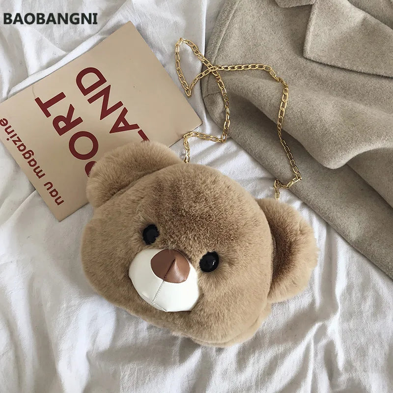 Plush Chain Messenger Bag Girl Doll Bear Head Shoulder Bag