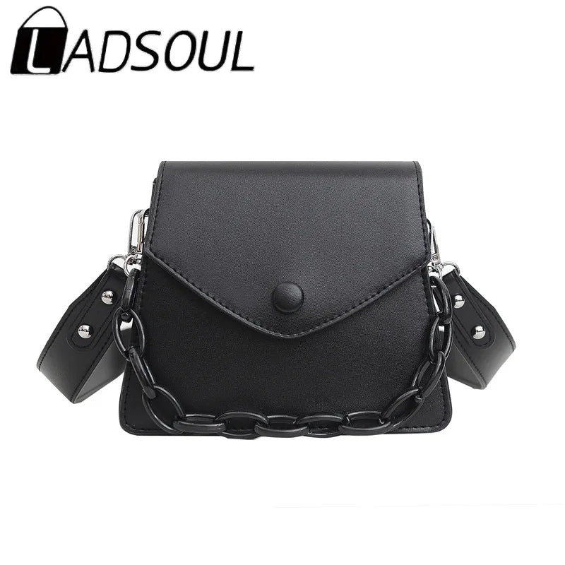 LADSOUL Autumn Women PU Leather Small Bag Solid Chain Portable Shoulder Messenge