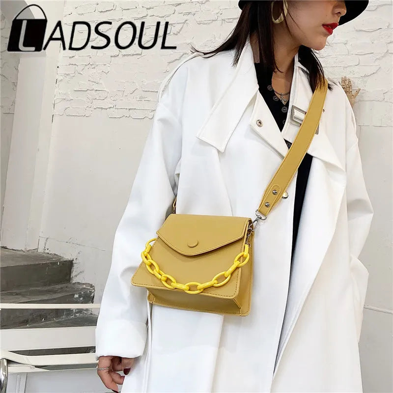 LADSOUL Autumn Women PU Leather Small Bag Solid Chain Portable Shoulder Messenge