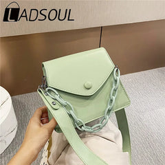 LADSOUL Autumn Women PU Leather Small Bag Solid Chain Portable Shoulder Messenge