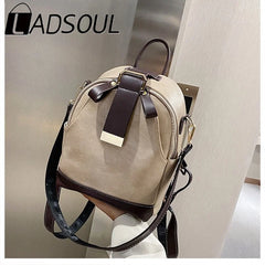 LADSOUL Leather Backpack PU School Bags For Women Vintage Shoulder Bag