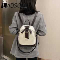 LADSOUL Leather Backpack PU School Bags For Women Vintage Shoulder Bag
