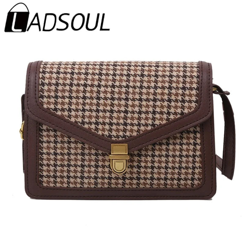 LADSOUL Solid PU Leather Crossbody Bag Retro Chain Shoulder Messenger