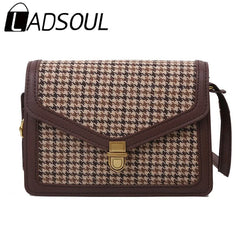LADSOUL Solid PU Leather Crossbody Bag Retro Chain Shoulder Messenger