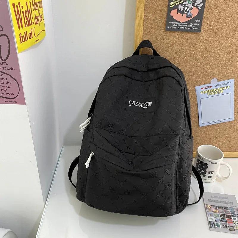 LADSOUL Women Nylon Backpack Student Checkerboard Schoolbag Female Casual