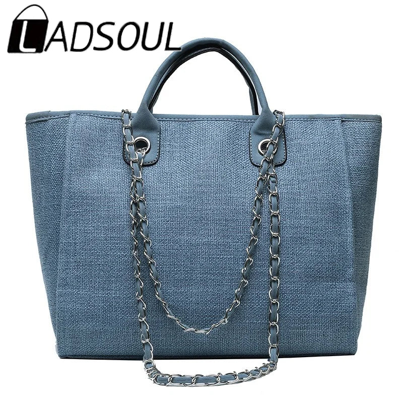 LADSOUL Women Tote Bag Canvas Handbag Chains Shoulder Bags Ladies Messenger Bag
