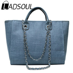 LADSOUL Women Tote Bag Canvas Handbag Chains Shoulder Bags Ladies Messenger Bag