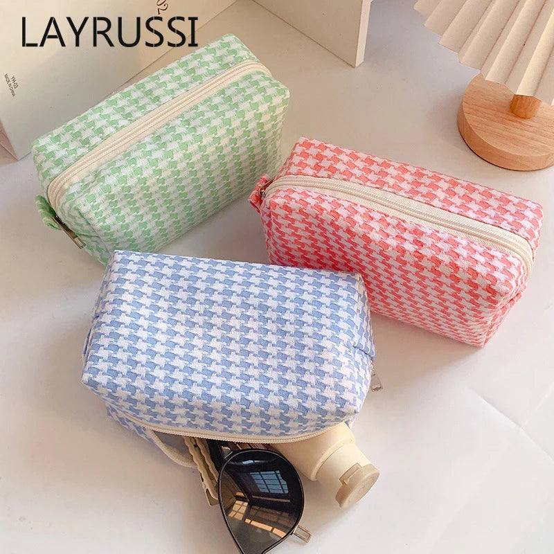 Houndstooth Cosmetic Bag Toiletry Handbag Large-capacity Makeup Organizer