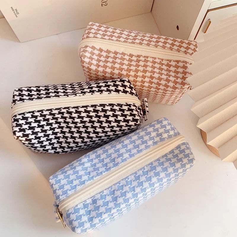Houndstooth Cosmetic Bag Toiletry Handbag Large-capacity Makeup Organizer