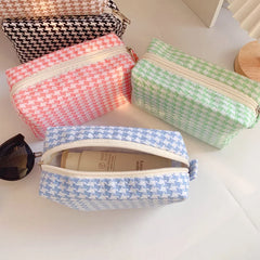 Houndstooth Cosmetic Bag Toiletry Handbag Large-capacity Makeup Organizer