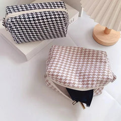 Houndstooth Cosmetic Bag Toiletry Handbag Large-capacity Makeup Organizer