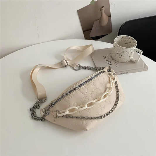 Women's Cartoon Embossed Leather Waist Bag Mini Crossbody Handbag Fanny Pack
