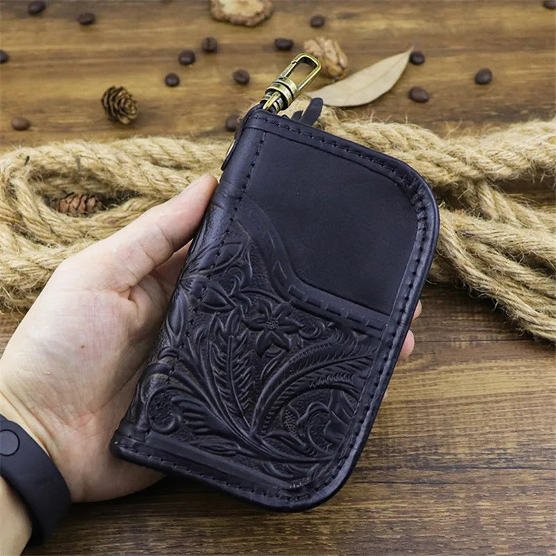 Leather Key Chain Men Women Key Case Multifunction Organizer Wallet
