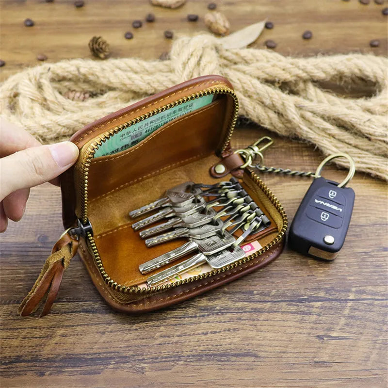 Leather Key Chain Men Women Key Case Multifunction Organizer Wallet