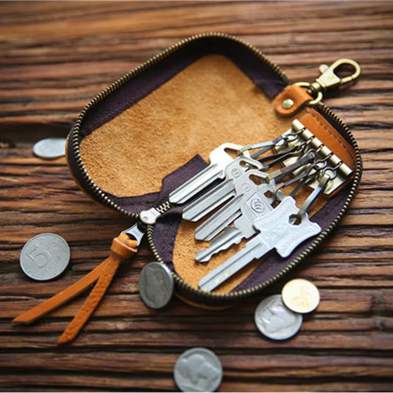 Leather Key Wallet Men Women Car Key Bag 6 Rings