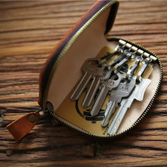 Leather Key Wallet for Men Women Car Key Organizer Zipper Key Case Bag
