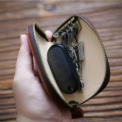 Leather Key Wallet for Men Women Car Key Organizer Zipper Key Case Bag