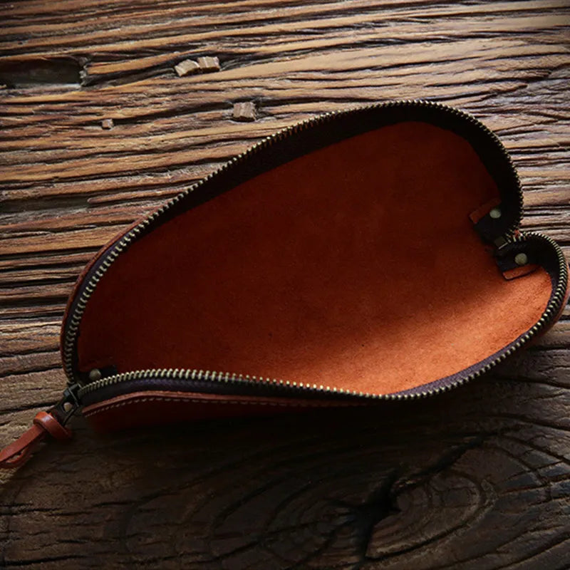 Vintage Leather Pencil Bag Big Capacity Zipper Pen Case