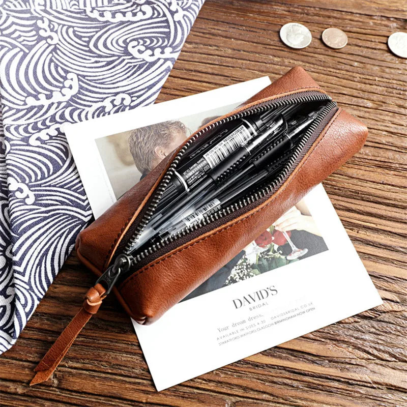 Leather Cowhide Fountain Pencil Bag Pen Cases Cover Sleeve Pouch