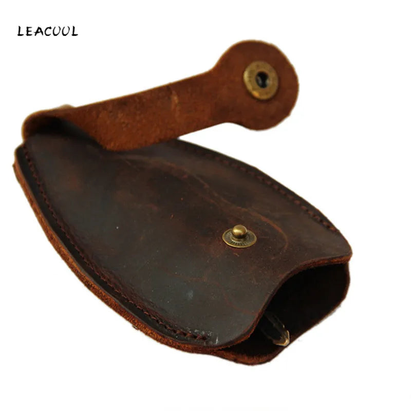 Vintage Crazy Horse Leather Key Wallet Keychain Covers Key Case Bag