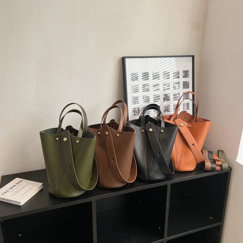 LEFTSIDE Bucket Crossbody Bag Women Vintage Solid Shoulder Handbag