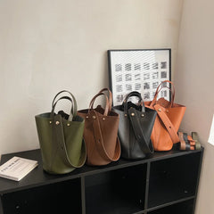 LEFTSIDE Bucket Crossbody Bag Women Vintage Solid Shoulder Handbag
