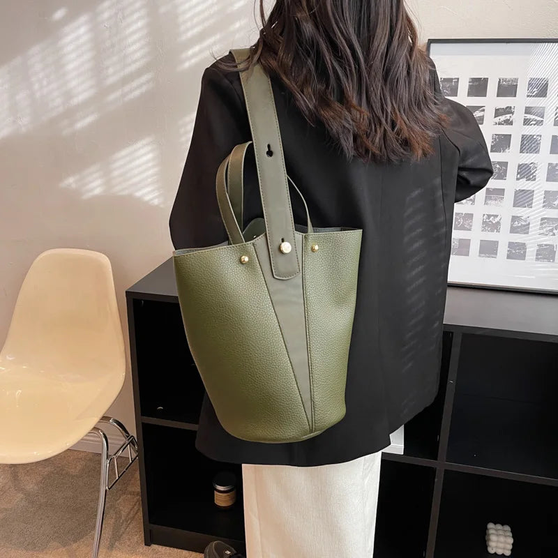 LEFTSIDE Bucket Crossbody Bag Women Vintage Solid Shoulder Handbag