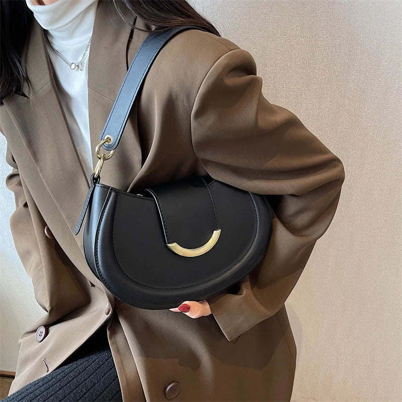 Women's Leather Saddle Shoulder Crossbody Handbag
