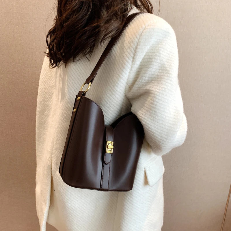LEFTSIDE Solid Bucket Bag for Women Small PU Leather Crossbody Bags
