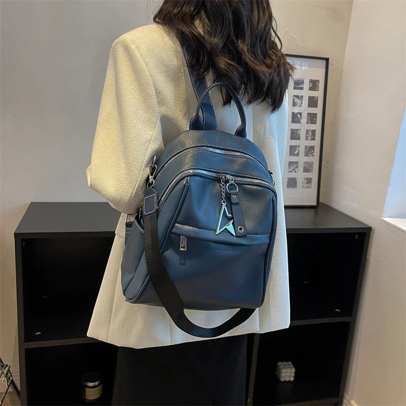 Solid PU Leather Backpacks for Women Winter Female Small Backpack