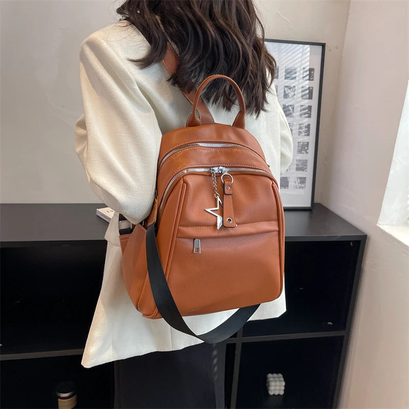 Solid PU Leather Backpacks for Women Winter Female Small Backpack