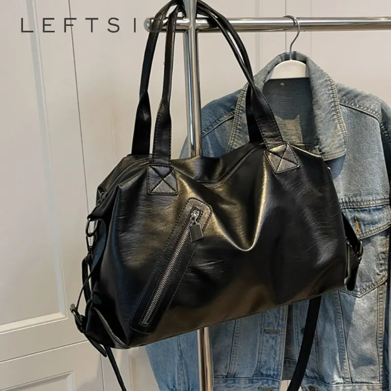Solid High Capacity PU Leather Shoulder Bag for Women