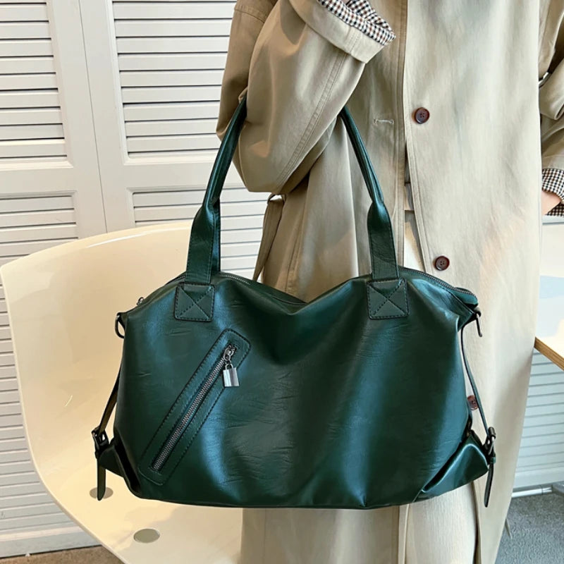 Solid High Capacity PU Leather Shoulder Bag for Women