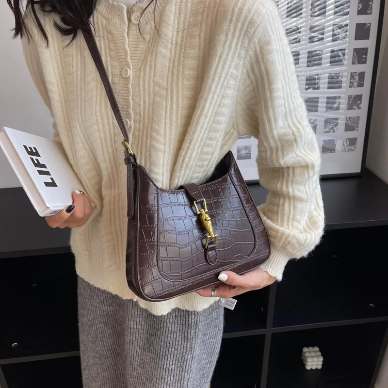Stone Pattern Crossbody Bags for Women Winter Small Saddle Handbags