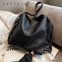 Vintage Solid Crossbody Bucket Handbag with Tassels