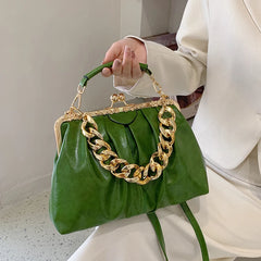Thick Chain Pleated Shell Crossbody Bags Soft PU Leather Women Handbag