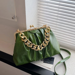 Thick Chain Pleated Shell Crossbody Bags Soft PU Leather Women Handbag