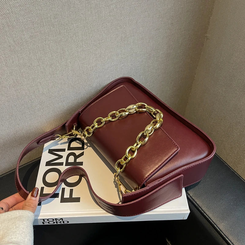 LEFTSIDE Vintage Crossbody Bags Women PU Leather Chain Shoulder Handbag