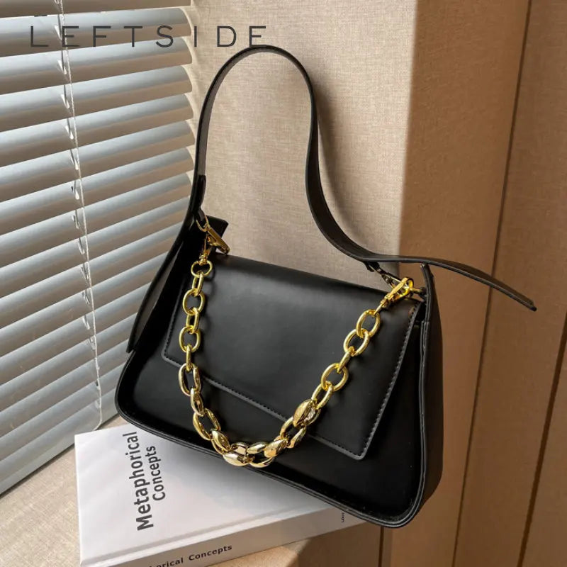 LEFTSIDE Vintage Crossbody Bags Women PU Leather Chain Shoulder Handbag