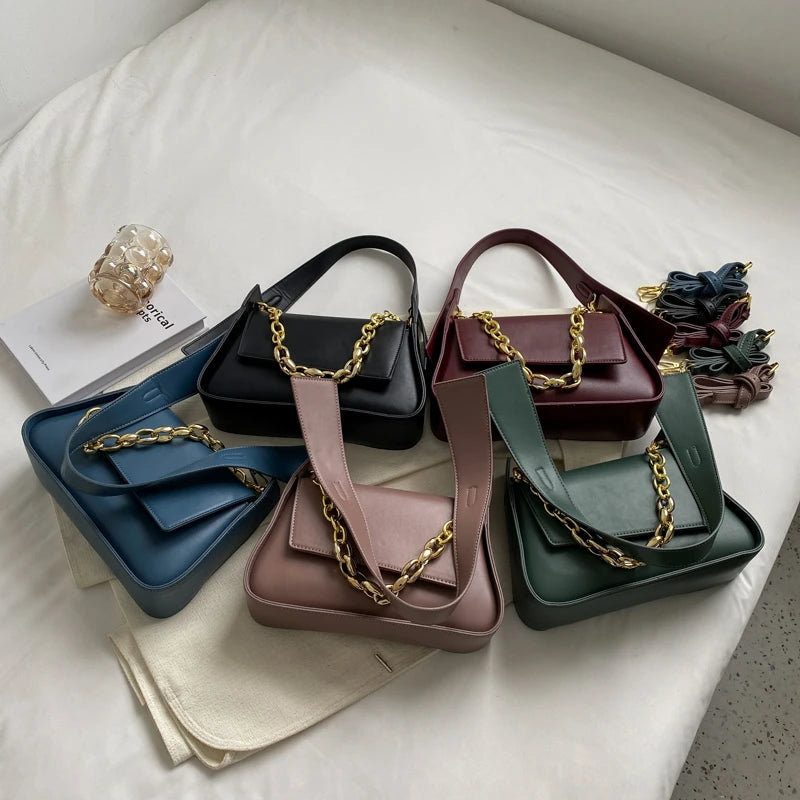 LEFTSIDE Vintage Crossbody Bags Women PU Leather Chain Shoulder Handbag