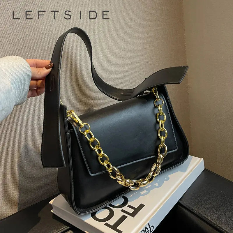 LEFTSIDE Vintage Crossbody Bags Women PU Leather Chain Shoulder Handbag