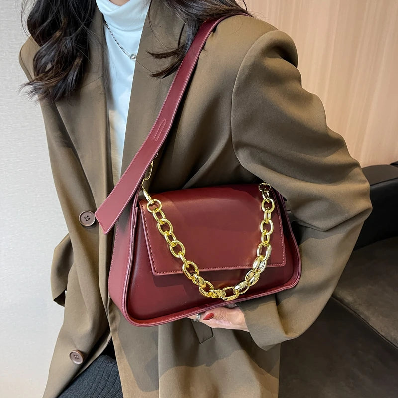 LEFTSIDE Vintage Crossbody Bags Women PU Leather Chain Shoulder Handbag