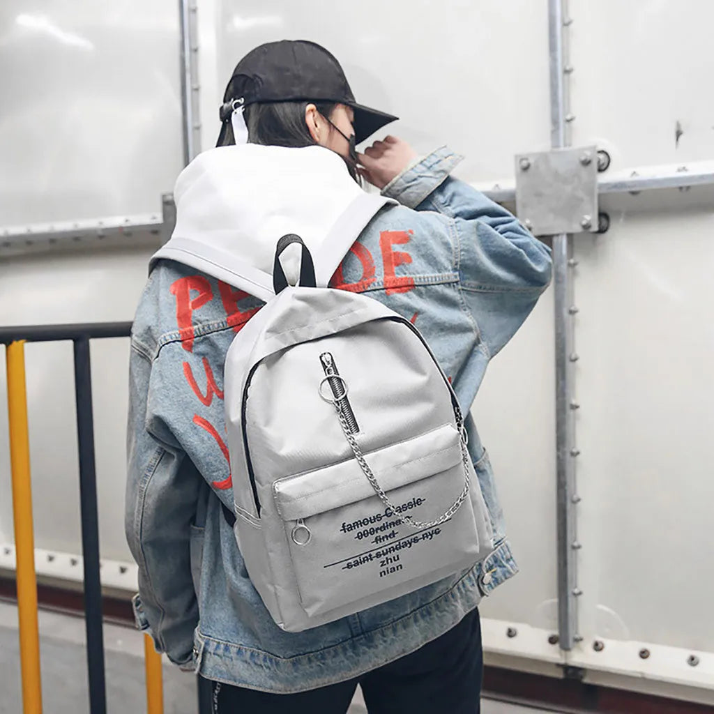 LENLEI Printed alphabets backpack shoulder bag with chain