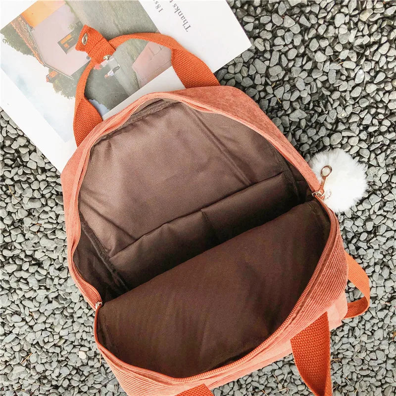 LENLEI Fur Ball Corduroy Backpack for Women Girls