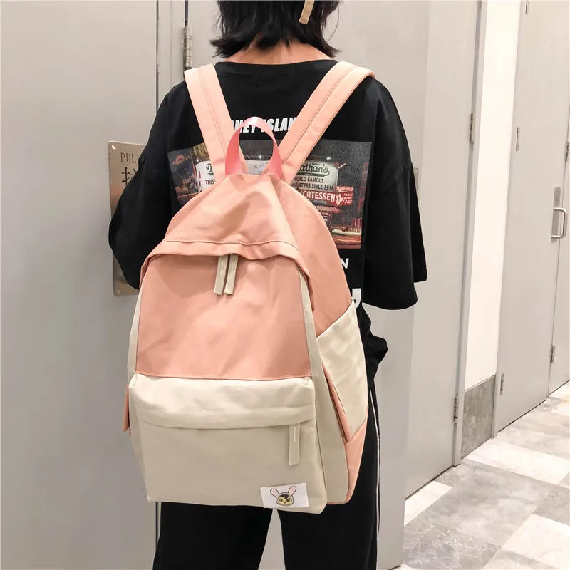 LENLEI Canvas Patchwork Backpack School Laptop Bag for Teenagers Girls