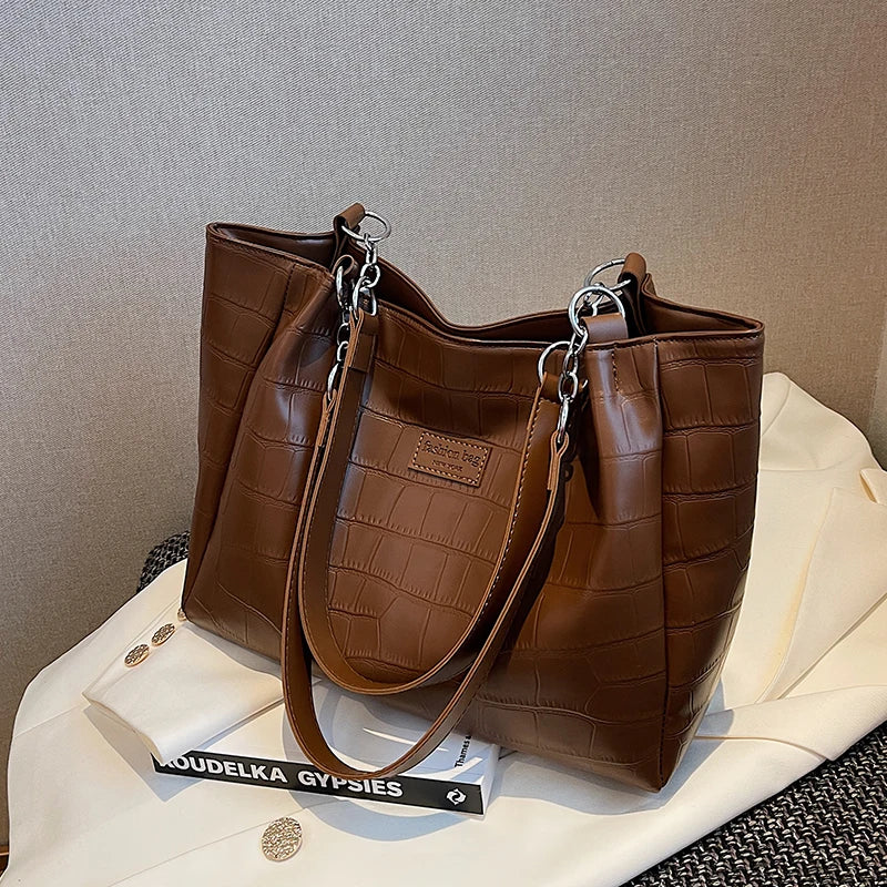 LETTSIDE Tote Bags for Women Winter Solid Leather Big High Capacity