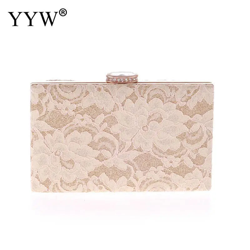 Lace Embroidery Evening Bag With Diamond Buckle Small Square Bag