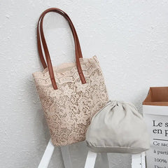 Lace Hollow Out Shoulder Bags Women Large Capacity Totes Retro