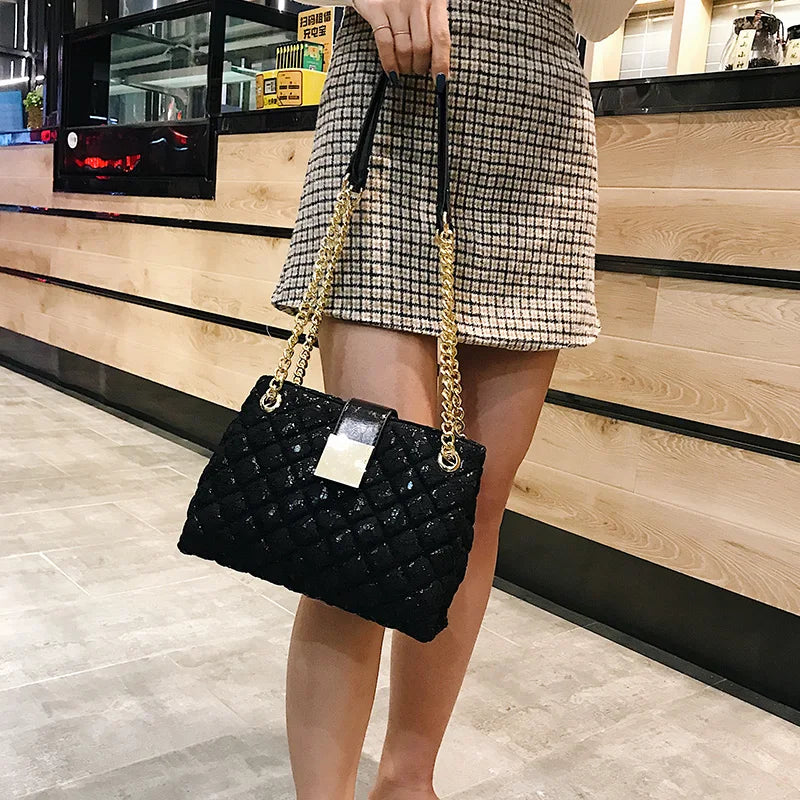 Women's Lace Shoulder Bag, Diamond Pattern Chain Handbag