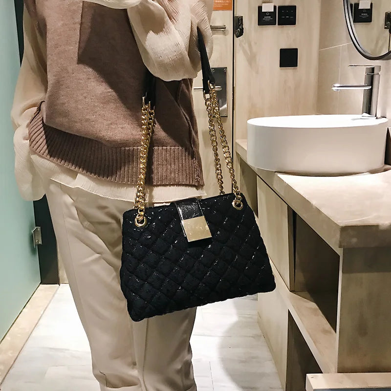 Women's Lace Shoulder Bag, Diamond Pattern Chain Handbag